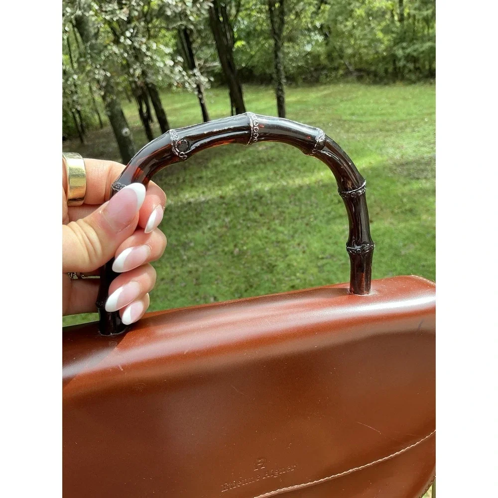 Vintage Brown Etienne Aigner Crossbody Bag‎ Bamboo Style Handle Rare Purse - Picture 5 of 10
